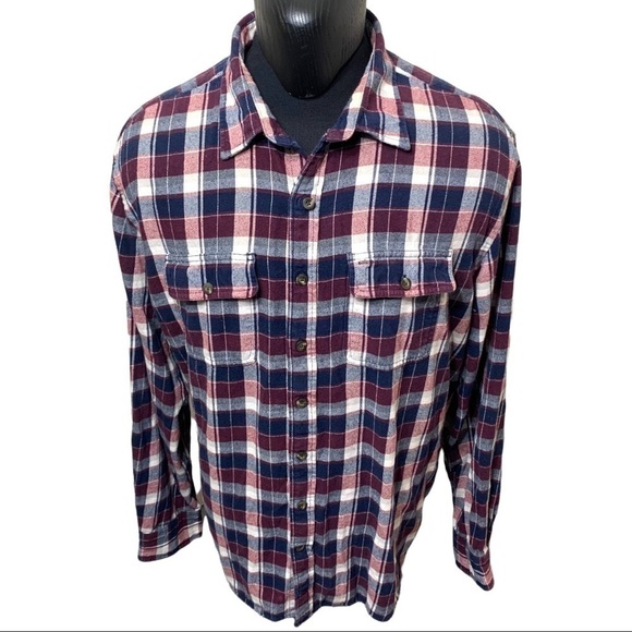 𝅺vintage Flannels Old Navy Burgundy Blue White Comfy Plaid 100% Cotton Shirt XXL - Picture 1 of 13